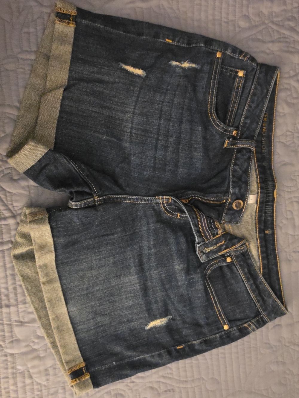 Jennifer Lopez Dark Blue Distressed Denim Jean Shorts